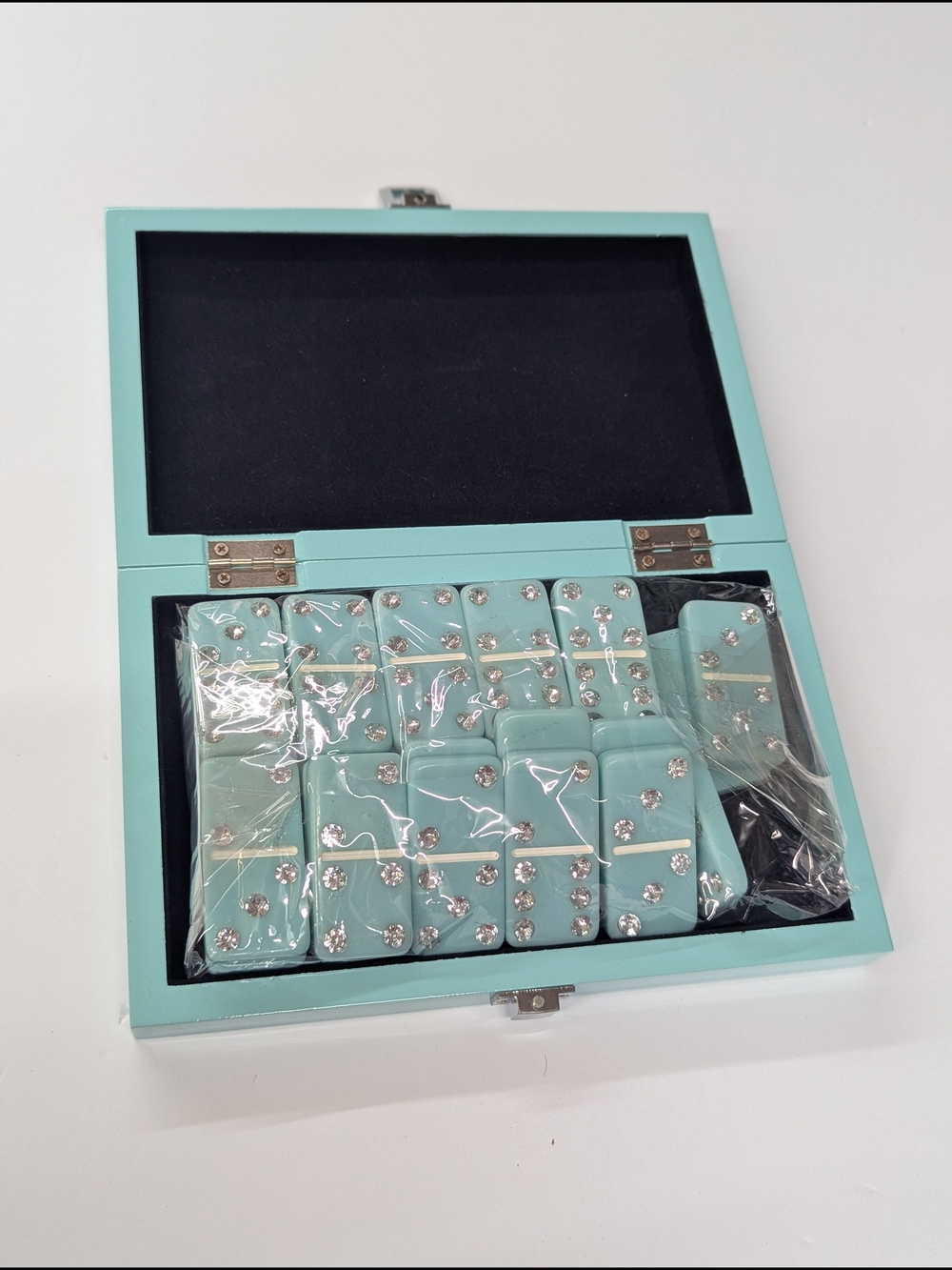 Z Gallerie Aqua Blue Rhinestone Domino Set NEW w/ Box Decorative Game Luxury